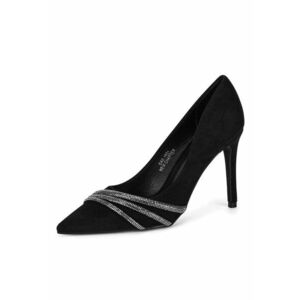 Pantofi dama - cu toc - negru/argintiu - imagine