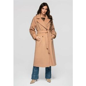 Palton lung din amestec de lana OW-COLC-0111 - Maro camel imagine