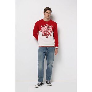 Pulover de bumbac cu model colorblock - Rosu - Alb - imagine