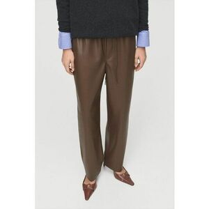 Pantaloni relaxed-fit din piele sintetica cu talie elastica - Maro inchis imagine
