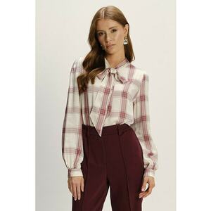 Bluza in carouri cu guler cu funda - Rosu/Alb optic/Bej deschis imagine