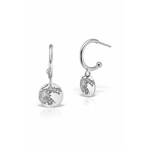 Cercei semicerc cu tija - charm banut gravat luna - argint 925 placat cu platina imagine