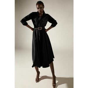 Rochie-camasa evazata cu o curea in talie Patty - Auriu/Negru imagine