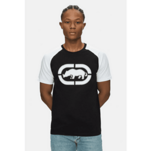 Tricou cu logo si decolteu la baza gatului - OSVALDO - Negru - Negru imagine