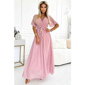 Rochie maxi albastru pulbere - legare la talie - maneca scurta - imagine