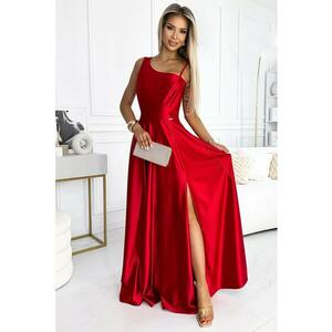 Rochie maxi satinata cu crapatura pe picior - Rosu imagine