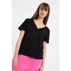 Tricou de bumbac organic cu decolteu in V - Negru imagine