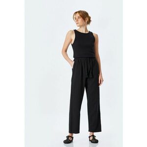 Pantaloni din bumbac cu snur de ajustare in talie - Negru imagine
