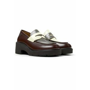 Pantofi loafer de piele cu toc masiv Milah 1159 - Maro/Gri/Galben deschis imagine