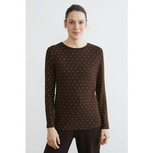 Bluza cu decolteu rotund si model cu buline - Maro inchis imagine