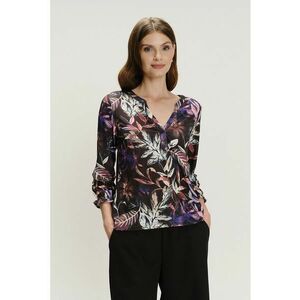 Bluza cu maneci trei sferturi si model - Negru/Rosu stins/Albastru indigo imagine