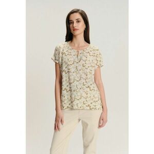 Bluza cu maneci scurte si model - Bej/Galben inchis imagine