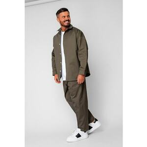 Set Oversized Camasa si pantalon drept din 100% Bumbac - Premium Edition Kaki 20266 - Kaki imagine
