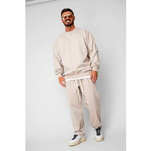 Set Oversized Bluza si pantalon drept din 100% Bumbac - 400gr/mp Premium Edition Beige 20148 - Bej imagine