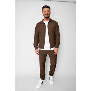 Set Jacheta cu fermoar si pantalon lung drept Premium Edition Brown 19958 - Maro imagine