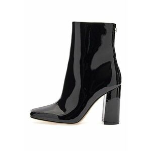 Botine de piele lacuita cu toc masiv - Negru imagine