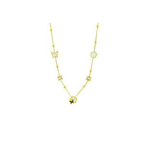 Colier auriu - din otel inoxidabil - suflat cu aur 18k - cu floricele si pietre din zirconiu - Eida C1 imagine