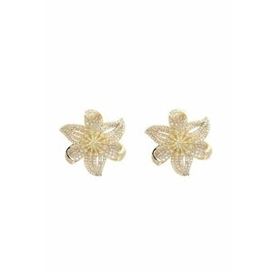 Cercei placati cu aur de 18K cu model floral - zirconia si tija - Roz imagine