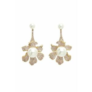Cercei cu zirconia - model floral si perla - Roz imagine