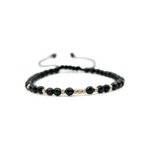 Bratara cu 9 bile de Aur 14k si pietre semipretioase Onix fatetat - Ajustabila imagine
