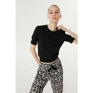 Pulover crop cu broderie - Gri antracit imagine