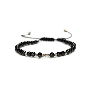 Bratara cu 9 bile de Aur 14k si pietre semipretioase Onix sfere - Ajustabila imagine