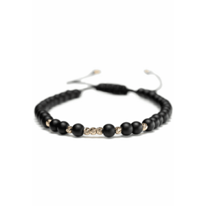 Bratara cu 9 bile de Aur 14k si pietre semipretioase Onix negru mat - Ajustabila imagine