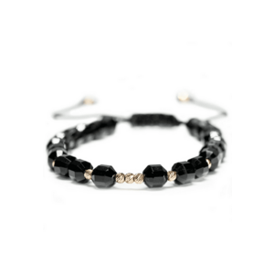 Bratara cu 9 bile de Aur 14k si pietre semipretioase Onix - Ajustabila imagine