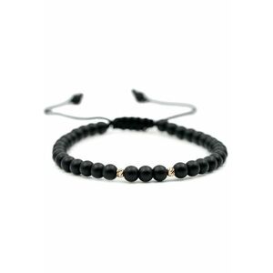 Bratara cu 2 bile de Aur 14k si pietre semipretioase Onix negru mat - Ajustabila imagine