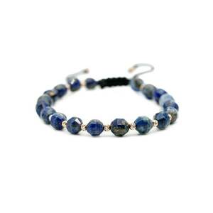 Bratara cu 20 de bile de Aur 14k si pietre semipretioase Lapis Lazuli - Ajustabila imagine
