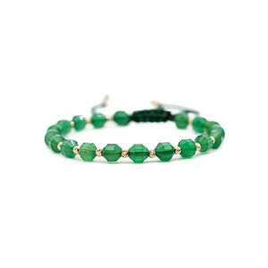 Bratara cu 20 de bile de Aur 14k si pietre semipretioase Agat verde - Ajustabila imagine