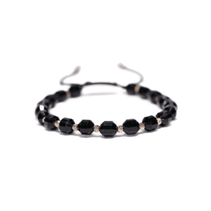 Bratara cu 20 de bile de Aur 14k si pietre semipretioase Onix negru - Ajustabila imagine