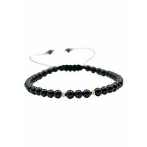 Bratara cu 2 bile de Aur 14k si pietre semipretioase Onix negru - Ajustabila imagine