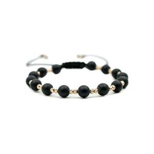 Bratara cu 30 de bile de Aur 14k si pietre semipretioase Onix negru Ajustabila - Negru mat imagine