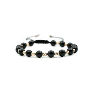Bratara cu 30 de bile de Aur 14k si pietre semipretioase Onix negru Ajustabila - Negru imagine
