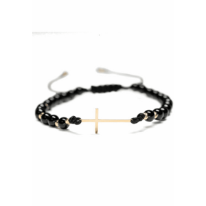 Bratara cu 10 bile de Aur 14k - Cruce din Aur 14k si pietre semipretioase Onix - Ajustabila imagine