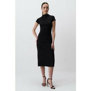 Rochie midi cu maneci scurte si slit pe spate - Negru imagine