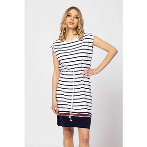 Rochie mini cu cordon in talie Venla - Alb/Bleumarin imagine