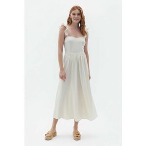 Rochie midi evazata cu bretele cu volane - Alb murdar imagine