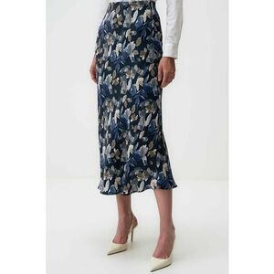 Fusta midi cu model floral si croiala dreapta - Bleumarin imagine