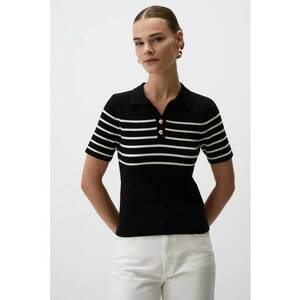 Tricou polo din tricot - Alb/Negru imagine