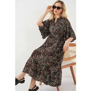 Rochie midi - HiCCUP - Decolteu in V - Textil - Maro - Maro nuc imagine