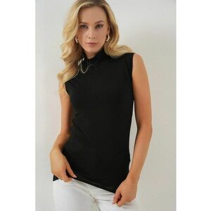 Tricou cu guler inalt dama - fara maneci - viscoza/lycra - negru - imagine