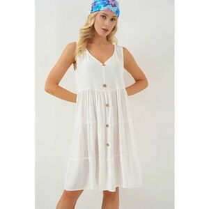 Rochie mini dama - HiCCUP - fara maneci - decolteu in V - poliester/viscoza - alb imagine