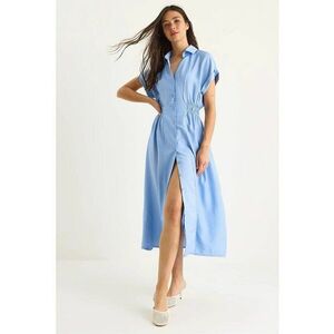 Rochie midi - HiCCUP - texturata - decolteu in V - albastra - textil imagine