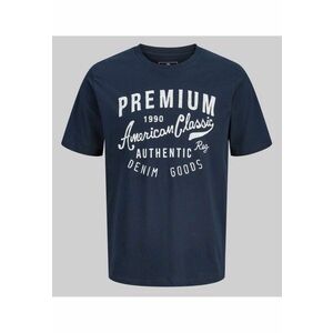 Plus Tricou barbati big sizes - cu decolteu la baza gatului si imprimeu cu text - Bleumarin inchis imagine