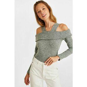 Pulover slim fit cu decupaje pe umeri - Verde melange imagine