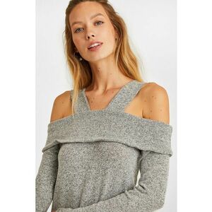 Pulover slim fit cu decupaje pe umeri - Gri inchis melange imagine
