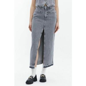 Fusta din denim cu slit pe partea din fata - Albastru melange imagine