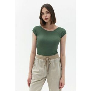 Tricou striat cu croiala slim-fit si maneci raglan - Kaki inchis imagine